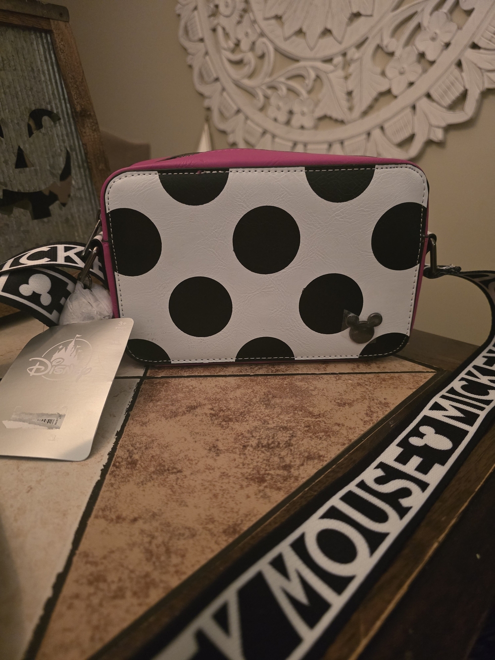Disney Mickey Mouse Inspired Purse Black White Polka Dot Pink Bag Crossbody New